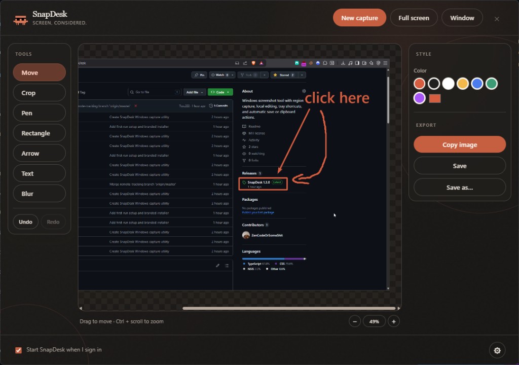 SnapDesk screenshot editor with annotation tools