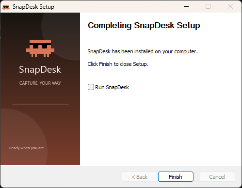 SnapDesk Windows setup completion screen